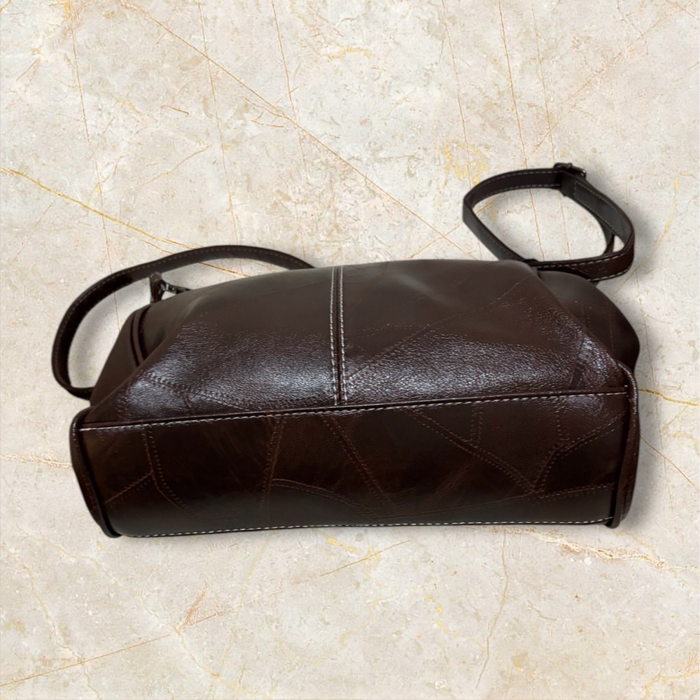 Crossbody Bag with Long Adjustable Strap and Short Hand Strap W Brown/Dark Gray - Picture 4 of 13